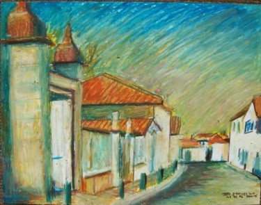 Painting titled "French coastal vill…" by Jeff Sterling, Original Artwork, Oil