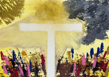 Painting titled "Golgotha" by Jehan Bassigny, Original Artwork, Acrylic Mounted on Wood Stretcher frame