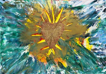 Peinture intitulée "Coeur Soleil interne" par Jehan Bassigny, Œuvre d'art originale, Acrylique Monté sur Châssis en bois