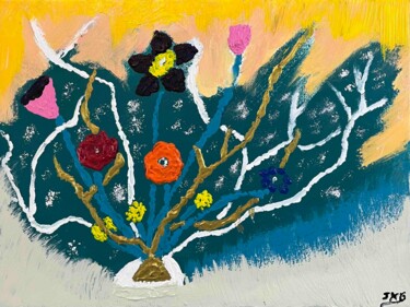 Peinture intitulée "Ikebana du moment" par Jehan Bassigny, Œuvre d'art originale, Acrylique Monté sur Châssis en bois