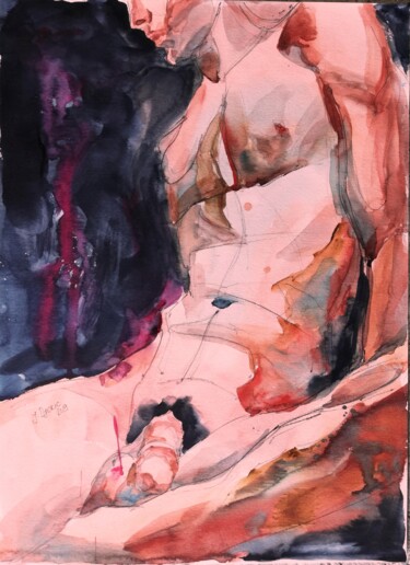 Malerei mit dem Titel "Male Nude IV" von Jelena Djokic, Original-Kunstwerk, Aquarell