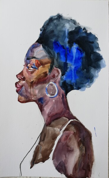 Peinture intitulée "Blue Hair II" par Jelena Djokic, Œuvre d'art originale, Aquarelle