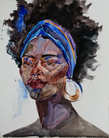Painting titled "Blue Hair IV" by Jelena Djokic, Original Artwork, Watercolor