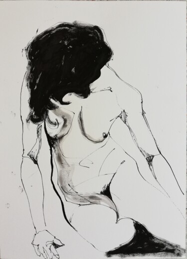 Dessin intitulée "Nude 4" par Jelena Djokic, Œuvre d'art originale, Encre