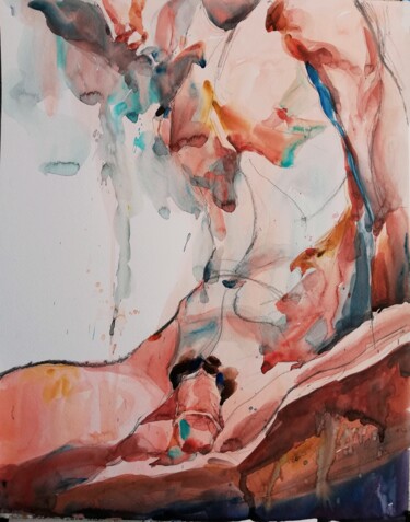 Malerei mit dem Titel "Male Nude III" von Jelena Djokic, Original-Kunstwerk, Aquarell