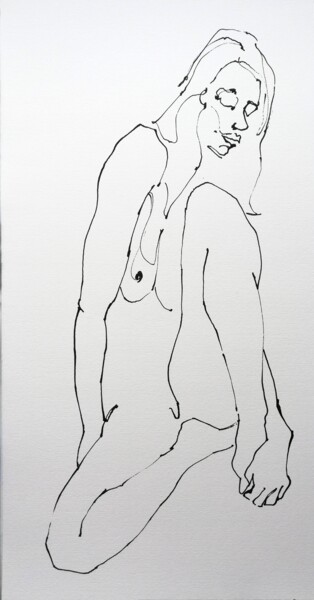 Drawing titled "Tall Nude" by Jelena Djokic, Original Artwork, Ink