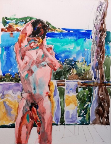 Malerei mit dem Titel "Spanish House" von Jelena Djokic, Original-Kunstwerk, Aquarell