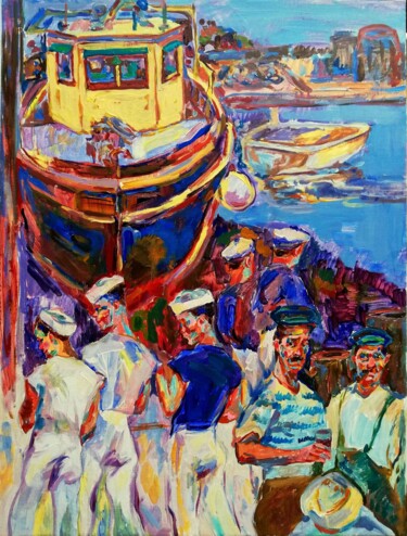 Malerei mit dem Titel "Harbor Life 0" von Jelena Djokic, Original-Kunstwerk, Acryl