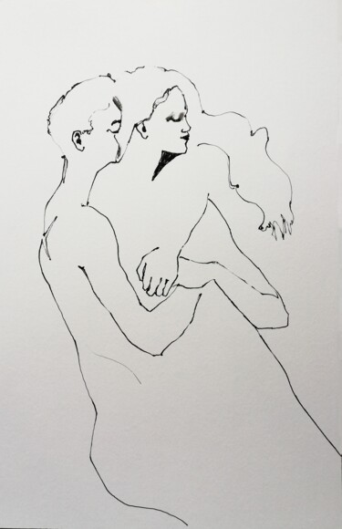 Desenho intitulada "Lovers Asleep" por Jelena Djokic, Obras de arte originais, Tinta