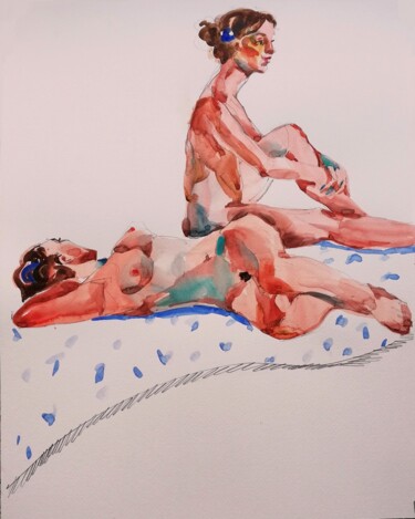 Painting titled "Bathers XI" by Jelena Djokic, Original Artwork, Watercolor