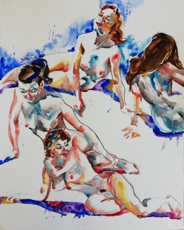 Malerei mit dem Titel "Bather's Joy" von Jelena Djokic, Original-Kunstwerk, Aquarell