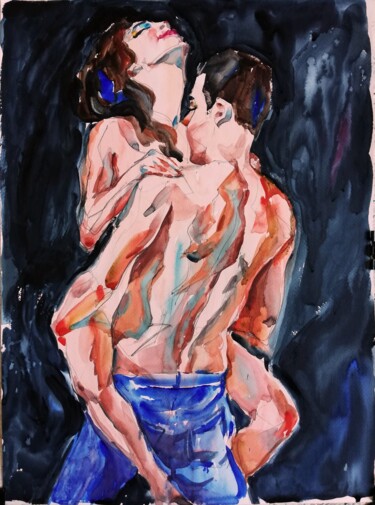Malerei mit dem Titel "Lovers V" von Jelena Djokic, Original-Kunstwerk, Aquarell
