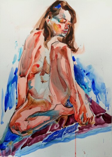 Pintura intitulada "Bather VII" por Jelena Djokic, Obras de arte originais, Aquarela