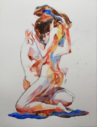 Painting titled "Fire III" by Jelena Djokic, Original Artwork, Watercolor