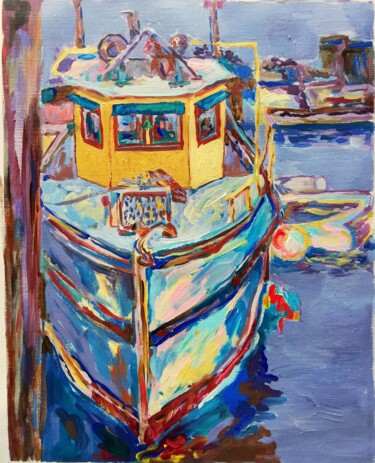 Pintura intitulada "Boat in Mediterrane…" por Jelena Djokic, Obras de arte originais, Acrílico