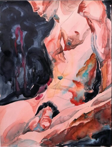 Malerei mit dem Titel "Male Nude X" von Jelena Djokic, Original-Kunstwerk, Aquarell