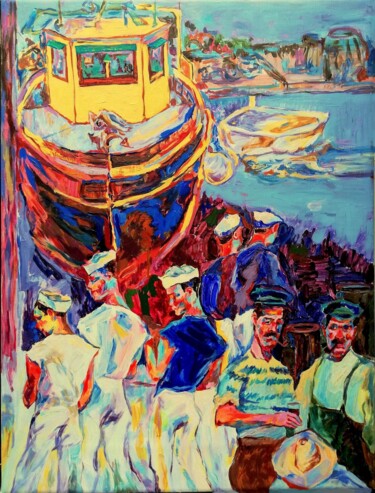 Malarstwo zatytułowany „Harbor Life II” autorstwa Jelena Djokic, Oryginalna praca, Akryl