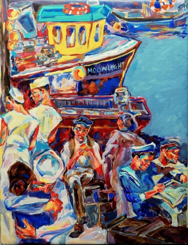 Painting titled "Sailors Taking a Br…" by Jelena Djokic, Original Artwork, Acrylic