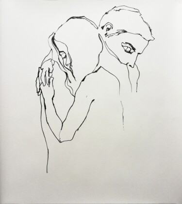 Drawing titled "The Embrace VI" by Jelena Djokic, Original Artwork, Ink