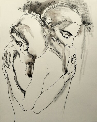 Zeichnungen mit dem Titel "The Embrace VII" von Jelena Djokic, Original-Kunstwerk, Tinte