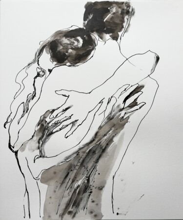 Drawing titled "The Embrace IV" by Jelena Djokic, Original Artwork, Ink