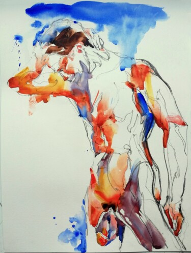 Painting titled "Bather XVI" by Jelena Djokic, Original Artwork, Watercolor