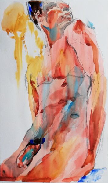 Malerei mit dem Titel "Enjoying Sun XIV" von Jelena Djokic, Original-Kunstwerk, Aquarell