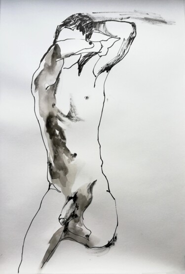 제목이 "Male Nude XIV"인 그림 Jelena Djokic로, 원작, 잉크