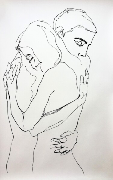 Drawing titled "The Embrace XVII" by Jelena Djokic, Original Artwork, Ink