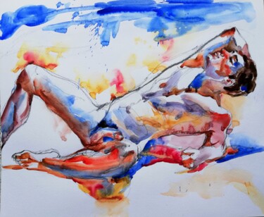 Ζωγραφική με τίτλο "On the Beach III" από Jelena Djokic, Αυθεντικά έργα τέχνης, Ακουαρέλα
