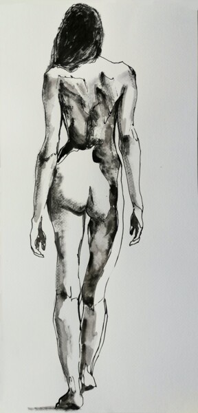 Drawing titled "Back View X" by Jelena Djokic, Original Artwork, Ink
