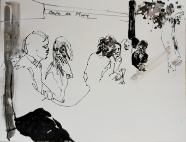 Tekening getiteld "Cafe de Flore" door Jelena Djokic, Origineel Kunstwerk, Inkt