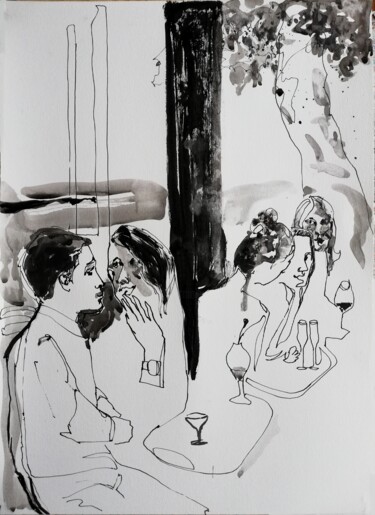 Zeichnungen mit dem Titel "Cafe Le Champ De Ma…" von Jelena Djokic, Original-Kunstwerk, Tinte