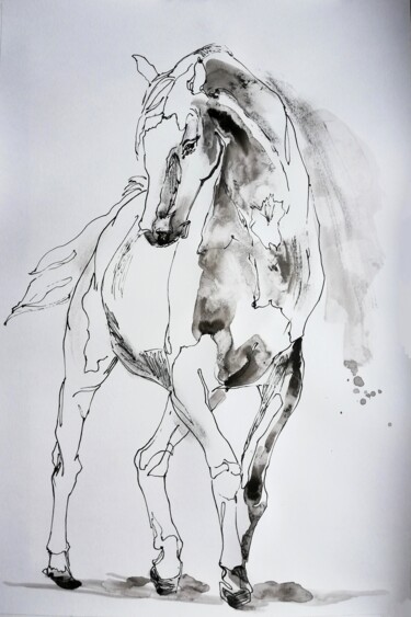 Drawing titled "White Mark" by Jelena Djokic, Original Artwork, Ink