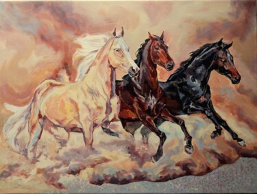 Schilderij getiteld "Running Horses" door Jelena Djokic, Origineel Kunstwerk, Acryl