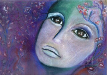 Painting titled "Springtime Portrait" by Jelena Stojkovic Miric, Original Artwork, Chalk