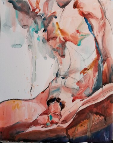 Male Nude III Ζωγραφική με τίτλο "Male Nude III" από Jelena Djokic, Αυθεντικά έργα τέχνης, Ακουαρέλα
