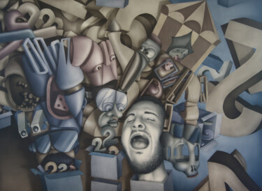 Malerei mit dem Titel "Matière grise" von Jems Cehes, Original-Kunstwerk, Airbrush