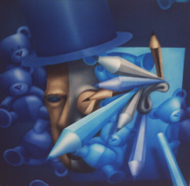 Malerei mit dem Titel "Bleu sur bleu" von Jems Cehes, Original-Kunstwerk, Airbrush