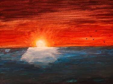Peinture intitulée "Coucher de soleil" par Jérémy Magnanou (Jemy-Art), Œuvre d'art originale, Gouache
