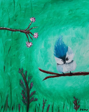 Peinture intitulée "Bébé oiseau" par Jérémy Magnanou (Jemy-Art), Œuvre d'art originale, Gouache Monté sur Carton