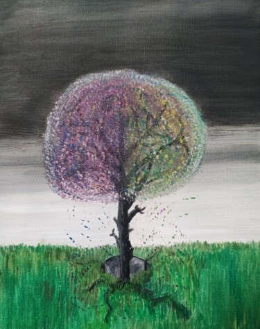 Malerei mit dem Titel "L'arbre à couleurs" von Jérémy Magnanou (Jemy-Art), Original-Kunstwerk, Öl Auf Keilrahmen aus Holz mo…