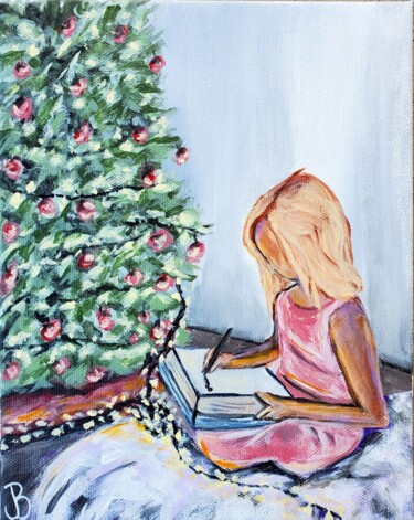 Malerei mit dem Titel "Dear Santa" von Jen Baum, Original-Kunstwerk, Acryl