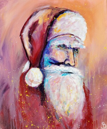 Painting titled "Santa, in Bold Color" by Jen Baum, Original Artwork, Acrylic