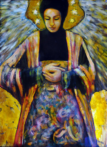 Malarstwo zatytułowany „angel in gold” autorstwa Jena Polak, Oryginalna praca, Olej