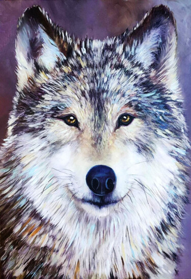 Painting titled "wolf1" by Jena Polak, Original Artwork, Oil