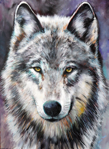 Malarstwo zatytułowany „wolf5” autorstwa Jena Polak, Oryginalna praca, Olej