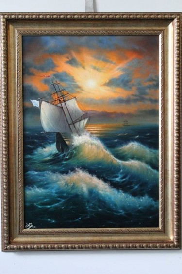 Картина под названием "" Закат на море "" - Jenius, Подлинное произведение искусства
