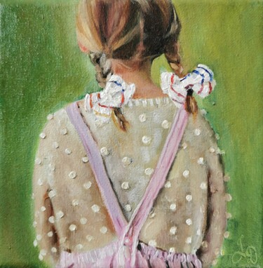 Painting titled "Petite fille" by Jenna Delattre, Original Artwork, Oil Mounted on Wood Stretcher frame