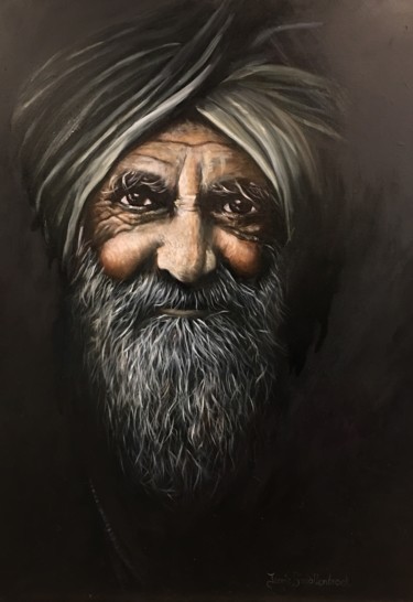 Painting titled "Man with turban" by Jennie Smallenbroek, Original Artwork, Oil